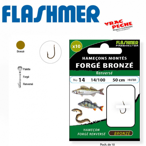 Carnet 10 hameçons bronzes droits renversés flashmer